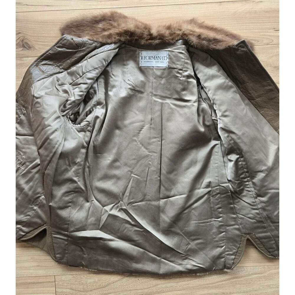 Vintage brown leather and genuine mink fur‎ button-up coat - womens M-L